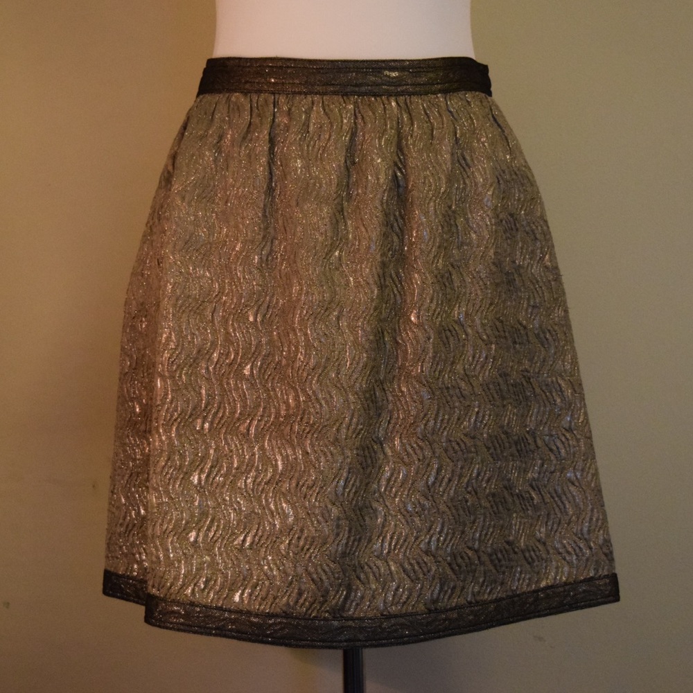 ANNA SUI gold quilted a-line mini skirt SZ 6